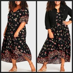 𝅺NEW! AVENUE Val Print Wall Flower V-neck Short Sleeve Midi Dress 22/24.